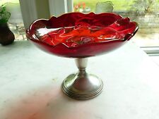 Empire Weighted Sterling and Ruby Red Glass Candy Dish