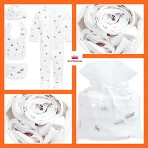 $ 75 Ralph Lauren Polobar Baby Säugling Mütze Lätzchen Coverall 4-teilig Geschenktüte Set 6M - Bild 1 von 4