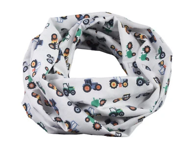 BETTINA BRUDER Kinder-Rundschal Traktor weiß bunt (2,5 - 6 Jahre) ca. 15 cm x 110 cm- Loopschal