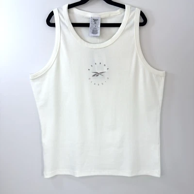 Reebok Classic White Ribbed Tank Top Women’s XL Logo Print Stretch Cotton NWT - Image 1 of 4