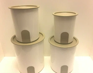 Tupperware Reminder Canisters Set White w/ Hazelnut Tan One Touch Seals New - Picture 1 of 3