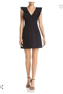 FRENCH CONNECTION Black WHISPER Cocktail DRESS US 10 V-Neck RUFFLE Wedding Party - Picture 1 of 5