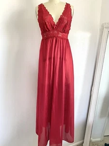 Vintage Red Shadowline “Olga Esque” Sweep Lace Long Nightgown Sz M - Picture 1 of 5