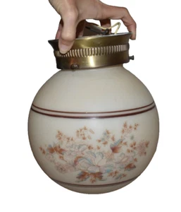 Vintage Flush Mount Ceiling Brass Light Fixture Frosted Globe Shade MCM Flowers - Picture 1 of 5