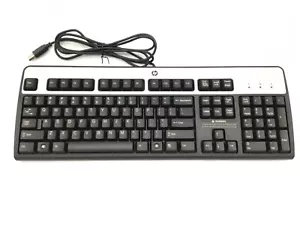 Genuine HP Wired USB Keyboard Silver/Black | SK-2885 - Used Works (J3) - Picture 1 of 2