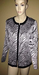 Misook Silver Black Zip Front Textured Floral Knit Jacket S - Picture 1 of 3