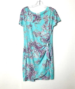 Signature Robbie Bee Kleid Damen Größe PM türkis grün Faux Wickel Paisley Fliege - Bild 1 von 12