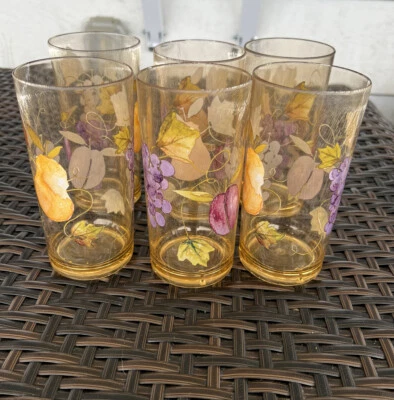 Amber Acrylic Fruited Drinking Glasses Set Of 6 Vintage 18 Ounce Each - Image 1 of 4
