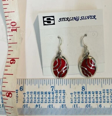 925 Пробы красный коралл висячие серьги для женщин / подростков - Изображение 1 из 4