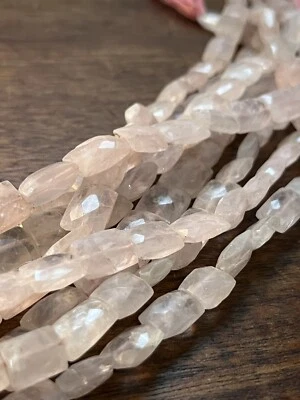 Old Stock Square Rose Quartz Faceted Beads 16" Strand 10-14mm - Image 1 of 4
