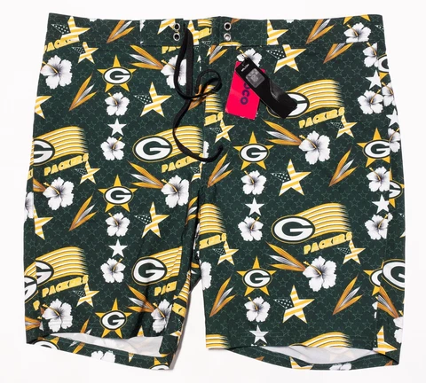Green Bay Packers Swim Trunks 2XL Men's FOCO NFL Team Swimsuit Floral Print Cover