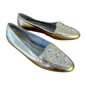 New Carriage House Beverlee Gold Sparkle Jeweled Leather Flats Size Loafers 6M - Picture 1 of 5