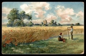 Postcard Harvest Scene with Church - Picture 1 of 2