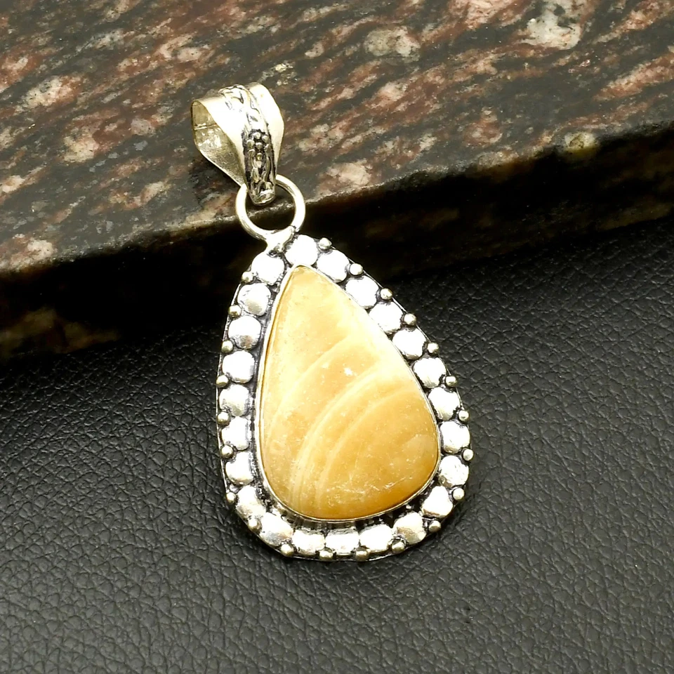 Joyería colgante hecha a mano de piedras preciosas de ágata de encaje amarillo para Navidad 2,2" AP-42273 Foto 1 de 1