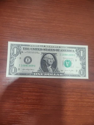 2021- $1. DOLLAR NOTE FANCY NUMBER I10991909C - Image 1 of 4