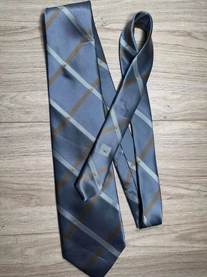 GIORGIO ARMANI 100% SILK NECKTIE – BLUE WITH BROWN AND SILVER STRIPES - Image 1 of 3