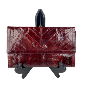 Echt Aalleder Clutch Handtasche burgunderrot Portemonnaie Tasche weich glänzend gebraucht, in einwandfreiem Zustand - Bild 1 von 6