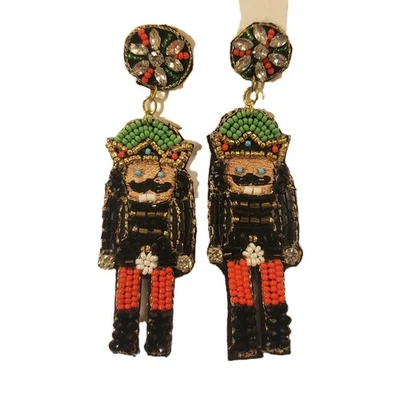 Серьги в форме щелкунчика с бисером рождественские праздничные вечеринки висячие со стразами 3,25 - Изображение 1 из 4