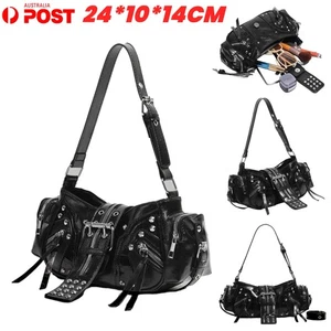 Womens Leather Handbag Shoulder Crossbody Bag Gothic Motorcycle Style Tote Bags - Picture 1 of 7