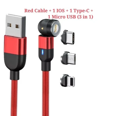 3 In 1 Magnetic 3A Fast Charging USB Cable Phone Charger IOS Micro USB Type-C - Image 1 of 4