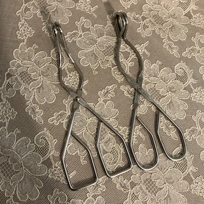 2 Vintage EKCO Straight & Angle Kitchen Tongs Center Hinge Stainless Steel Nice! - Image 1 of 4