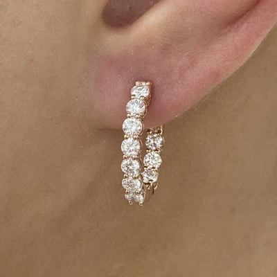 14K Rose Gold Hoop Earrings 1.8ct Round Lab-Created Diamond F/VS - Image 1 of 4