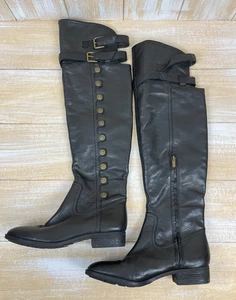 Sam Edelman Pierce Overknee-Stiefel Damen 9,5 schwarz Leder Militärknöpfe - Bild 1 von 23