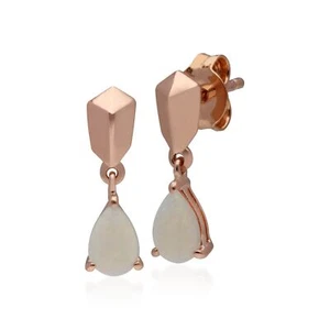 Micro Tendencia Ópalo Pendientes En Chapado en Oro Rosa 925 Plata de Ley - Imagen 1 de 2