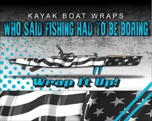 American Flag Black and White 14ft KAYAK VINYL WRAP KIT GRAPHIC DECAL/STICKER - Picture 1 of 1