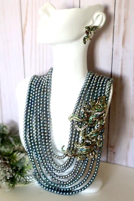 Juego de collar y pendientes de varias hebras de cristal y perlas Heidi Daus "Phoenix Rising" Foto 1 de 4