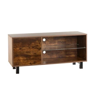 TV Stand Cabinet 110cm, Rustic Oak Wood TV Console for 42-55 inch TV's Steel Leg - Picture 1 of 18