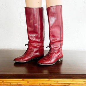 CUSTOM MARC ALPERT 1980’s Vintage Wine Leather Knee High Italian Riding Boots 6M - Picture 1 of 11