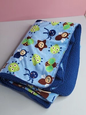North Point Baby Blanket Blue Bugs Star Spiders  Fleece HTF Ladybug Bee - Image 1 of 4
