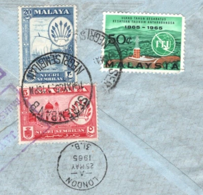 MALASIA/MALASIA *Mixto Franqueo* Correo Aéreo 1965 Cubierta Seremban Londres MA1719 Foto 1 de 4