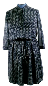 Yargici Multicolor Geometric Blouson Dress Knee Length Puff Sleeves Lined Sz 40 - Picture 1 of 11