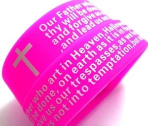 20pcs Pink Lord's Prayer 20mm Silicone Bracelets Wristbands Wholesale Jewelry - Picture 1 of 6