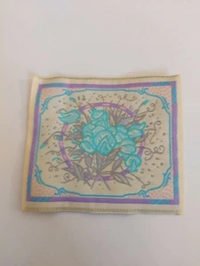 Vintage Sew In Patch Flowers Natural Blue Pretty Tag Label embroidered Embellish - Picture 1 of 2