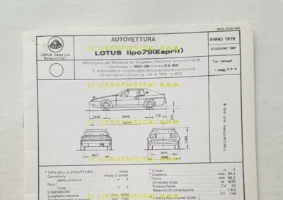 Lotus Esprit 2.0 1979 ed. 1981 scheda omologazione DGM originale Motorizzazione - Immagine 1 di 3