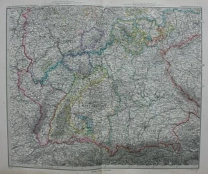 Original antique map SOUTH GERMANY, BAVARIA, WURTTEMBERG, Stieler, 1891 - Picture 1 of 7