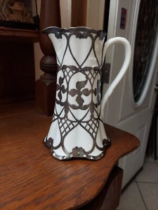 Rare Antique Haviland france pure silver  overlay porcelain pitcher - Picture 1 of 13