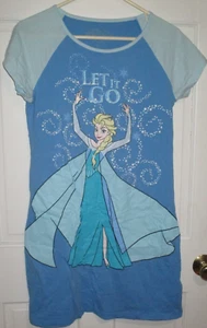 Disney Frozen Elsa Nightgown Night Shirt Sleepwear Girls Size M 10 Let It Go Blu - Picture 1 of 4