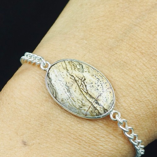 VALENTINO Bracciale in argento sterling 925 con pietre preziose ovali di diaspro naturale