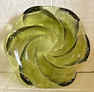 Vintage Fenton Glass Olive Green Swirl Art Glass Ashtray/Candy Dish 2.25"T x 7"R - Picture 1 of 6