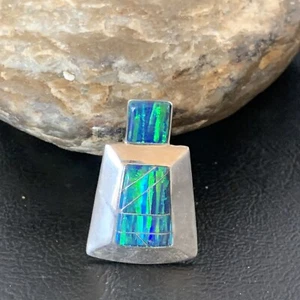 Mens Womens Blue Opal Navajo Sterling Silver Inlay Pendant 1.45" 13338 - Picture 1 of 12