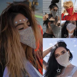 Female Vintage Gift Crystal Mouth Mask Bling Reticulated Rhinestone Face Mask - Picture 1 of 16