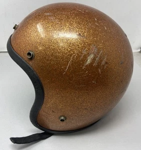Arthur Fulmer AF-40 Gold Metal Flake Sparkle Glitter Motorcycle Helmet VTG - Picture 1 of 11