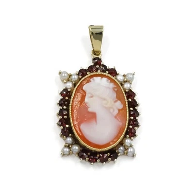 Anhänger mit Gemme und Granaten Barockperlen in 585 Gold für Kette Antik - Bild 1 von 4