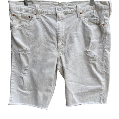 Levis Mens 511 White Stretch Denim Mid Rise Distressed Cut-Off Shorts W38 L - Image 1 of 4