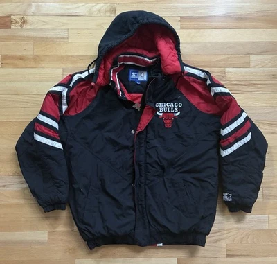 Vintage Chicago Bulls Starter Jacket NBA Hooded Coat Men’s Size L - Image 1 of 4