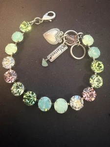 Mariana Bracelet Rhinestone Green Crystal Pink 7.5 Inches Adjustable Silver - Picture 1 of 2